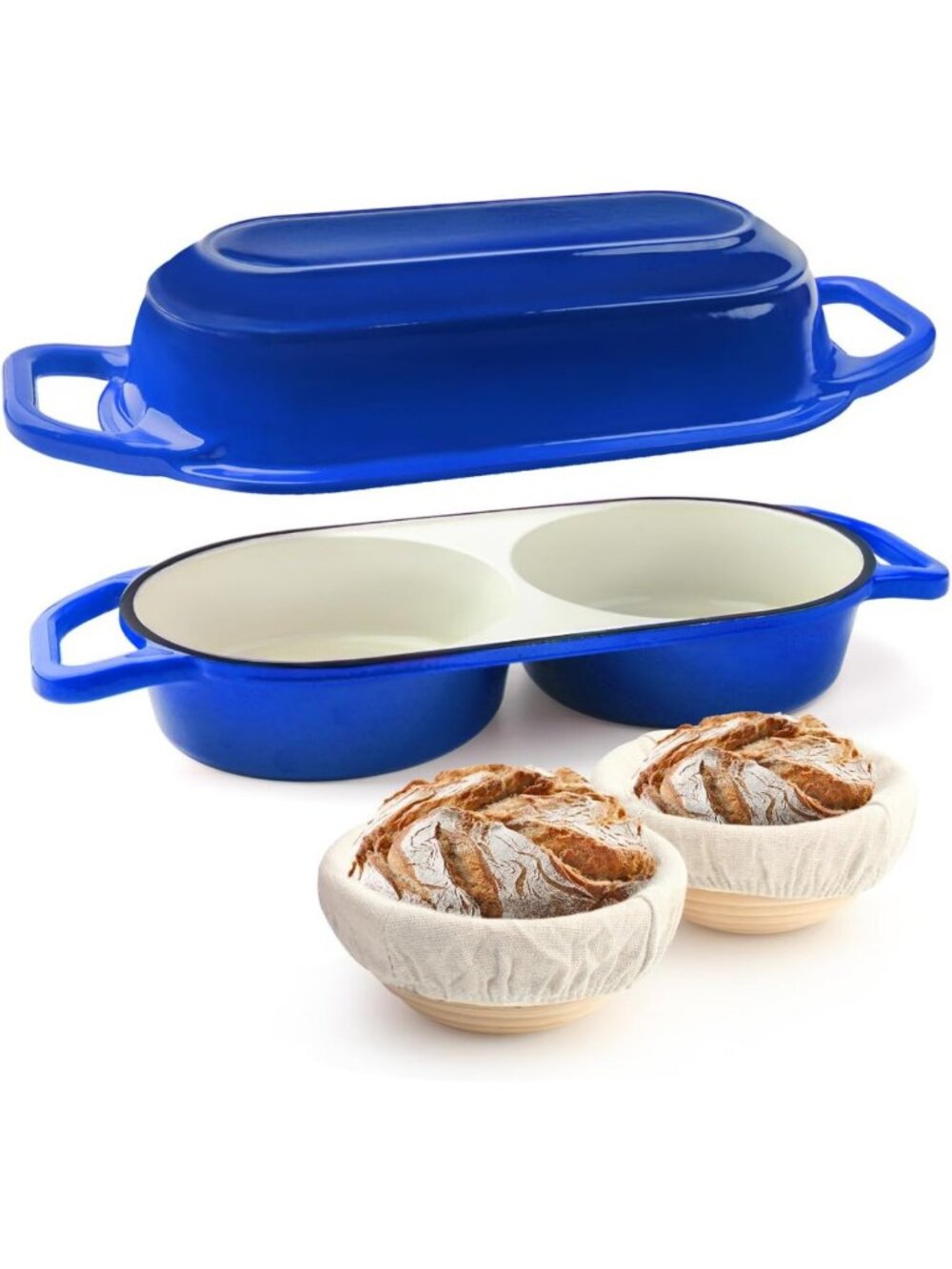 Mini Double Dutch Oven with Lid for Sourdough Bread Baking - Stylish Blue